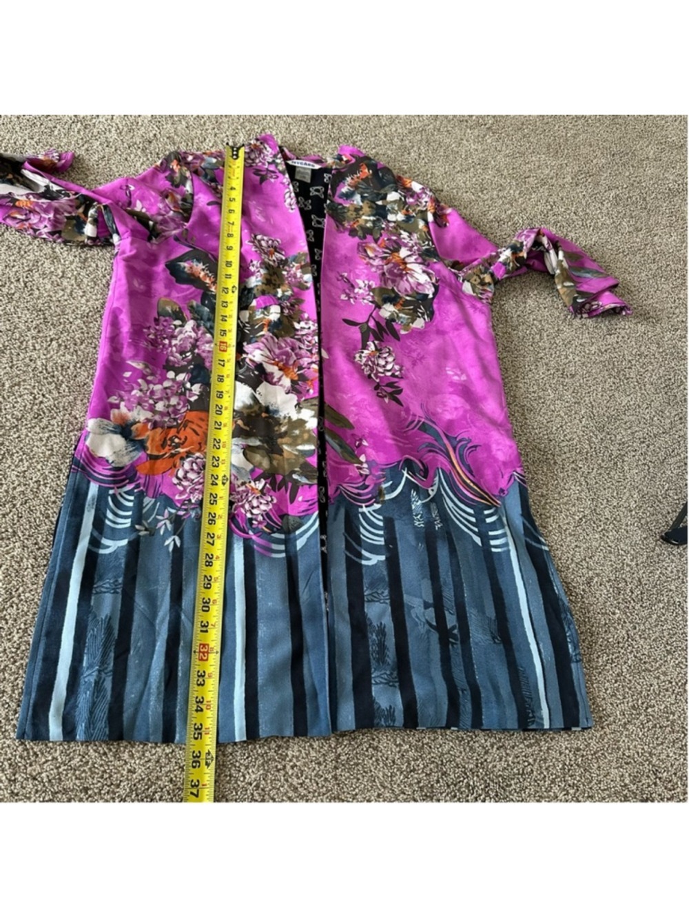 Peter Nygard Floral Kimono Duster Cardigan Jacket Size Large Pink Blue Lined - Picture 12 of 13